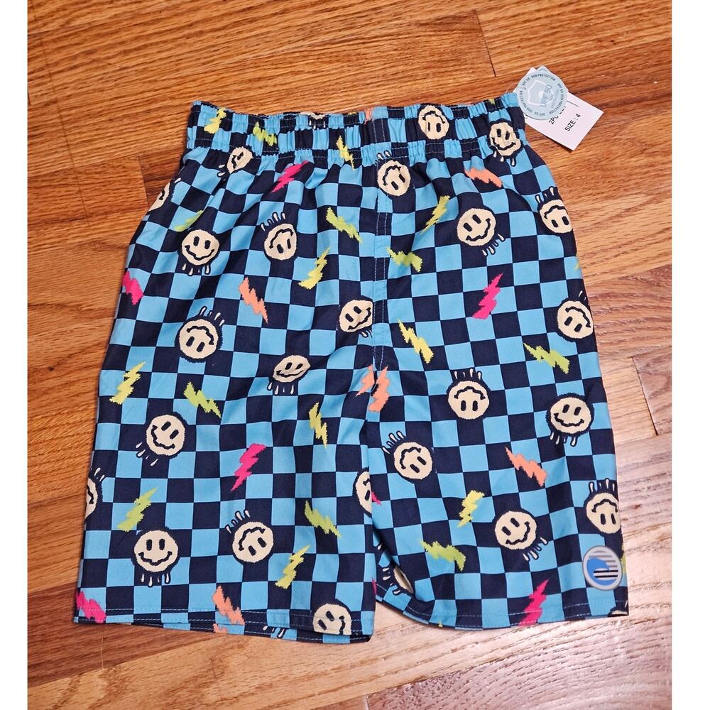 Laguna Swim UPF 50 Smiley Checkerboard Swim Trunks NWT Size 4 Boys